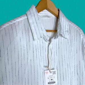 Zara Embroidered Striped Button Up Shirt